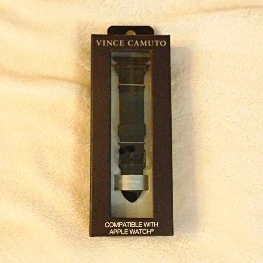 Vince Camuto Black Leather Strap Band Compatible with Apple Watch VC0037BK